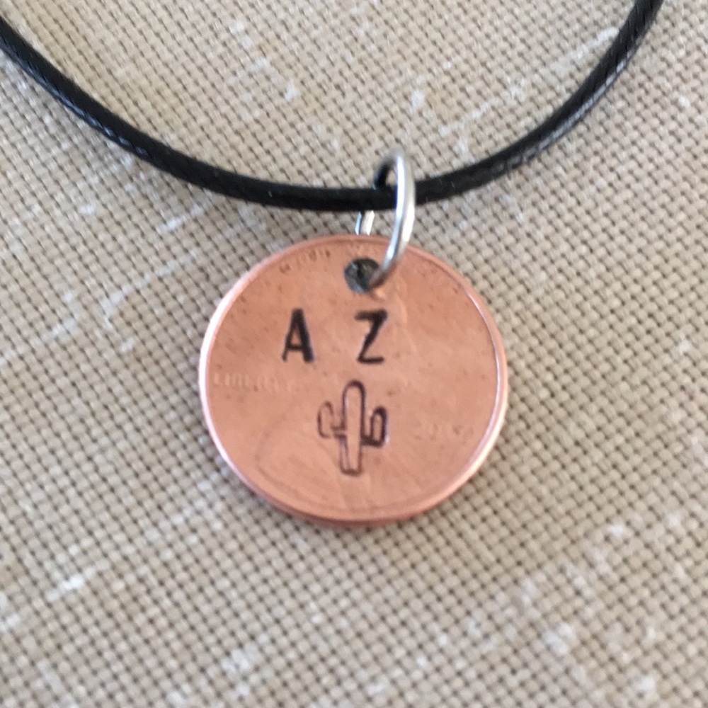 AZ Stamped Penny Necklace Handcrafted
